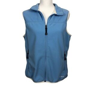 L.L. BEAN Women’s Vest Sz Medium Full Zip Sleeveless Blue W/Cream Trim
